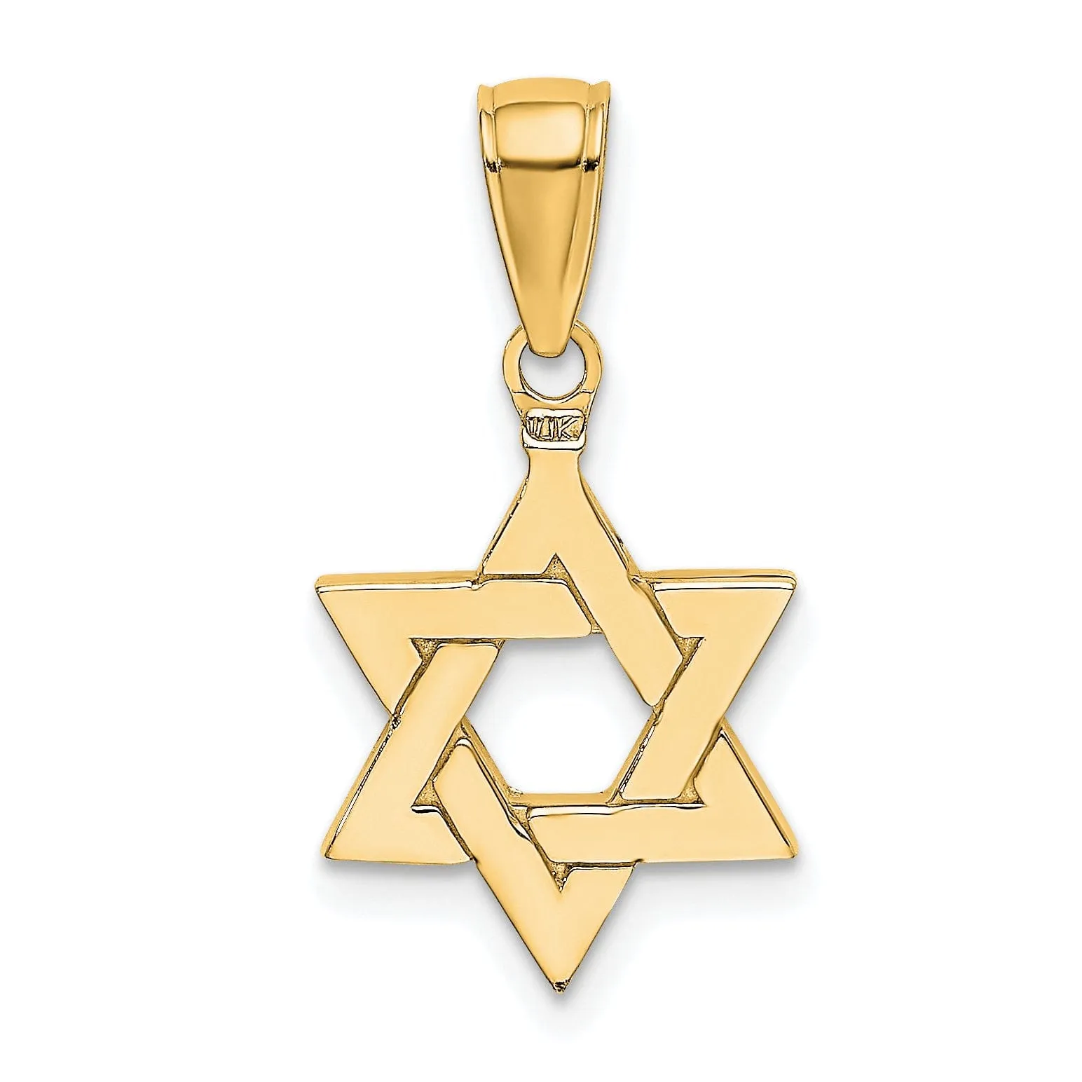 14K Yellow Gold Polished Finish Flat Back Solid Star of David Pendant