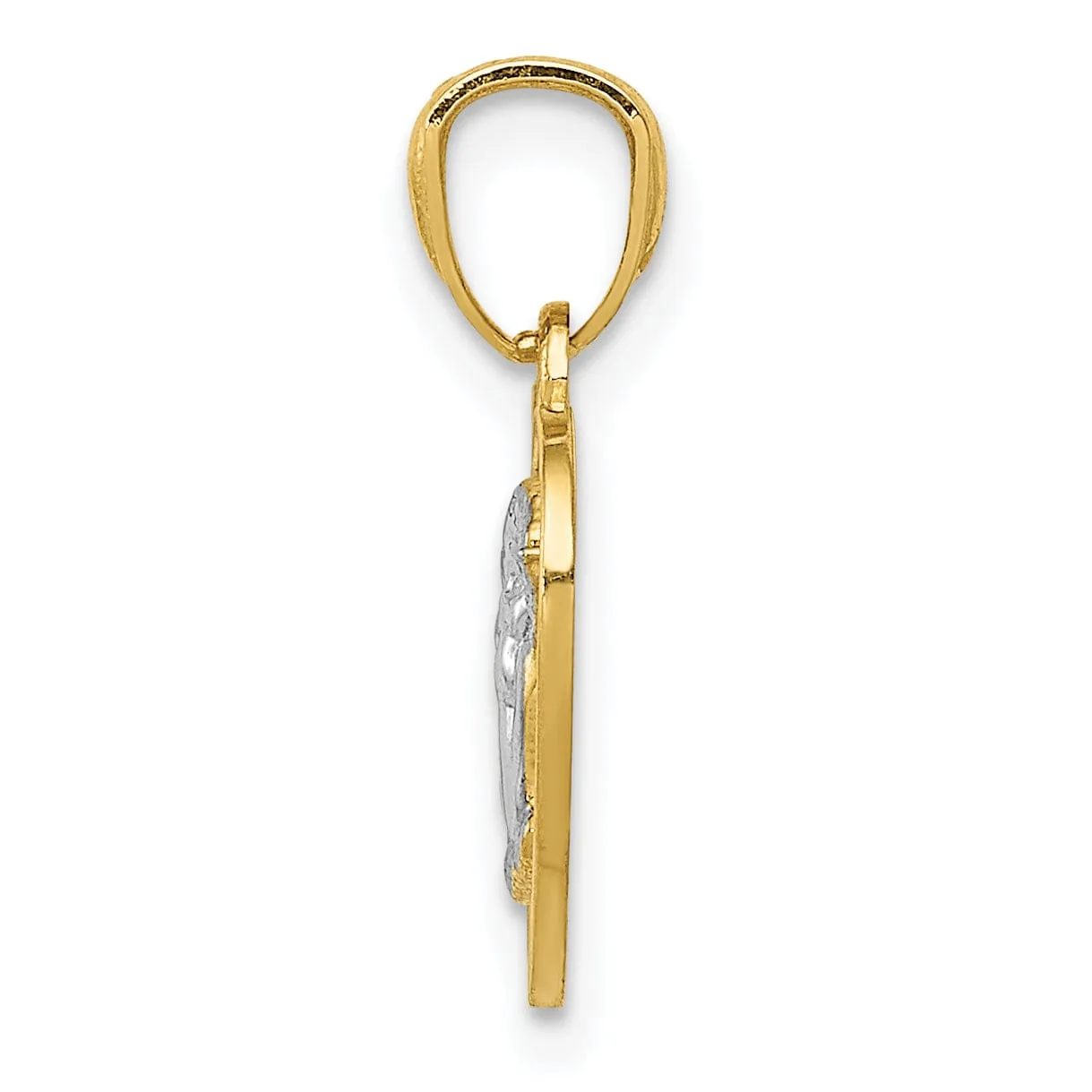 14k Yellow Gold Rhodium Polished Finish Guardian Angel Heart Pendant
