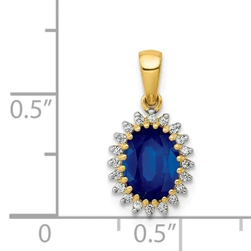 14KT GOLD 1.30 CTW & DIAMOND SAPPHIRE OVAL HALO PENDANT