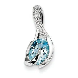 1.6 Carat 14K White Gold Blue Topaz & Diamond Pendant