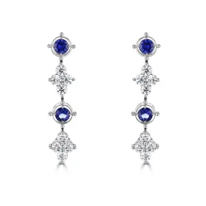 18ct White Gold 0.36ct Blue Sapphire And 0.40ct Diamond Drop Earrings