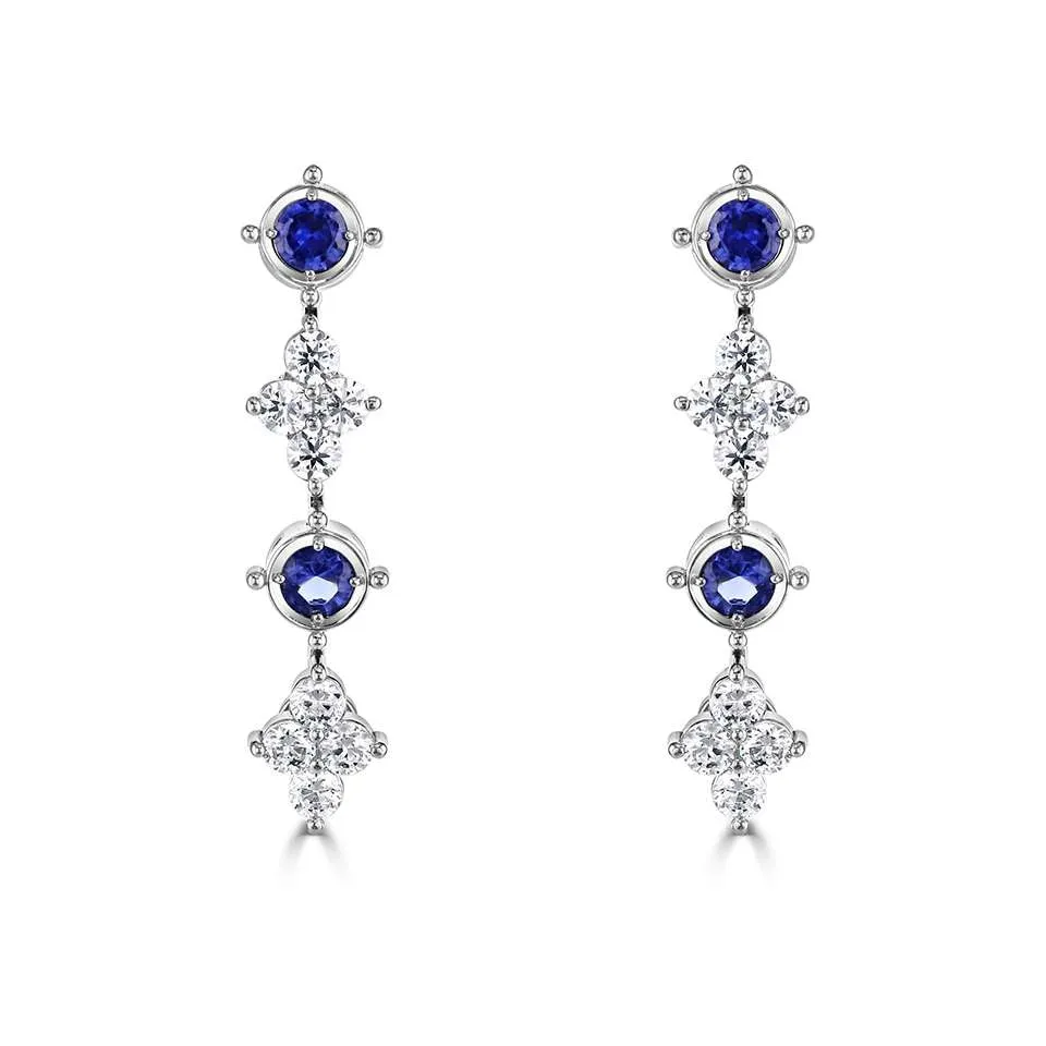 18ct White Gold 0.36ct Blue Sapphire And 0.40ct Diamond Drop Earrings