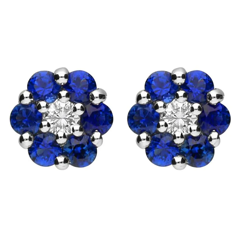 18ct White Gold 0.92ct Sapphire and 0.12ct Diamond Cluster Earrings