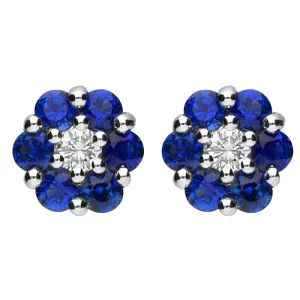 18ct White Gold 0.92ct Sapphire and 0.12ct Diamond Cluster Earrings