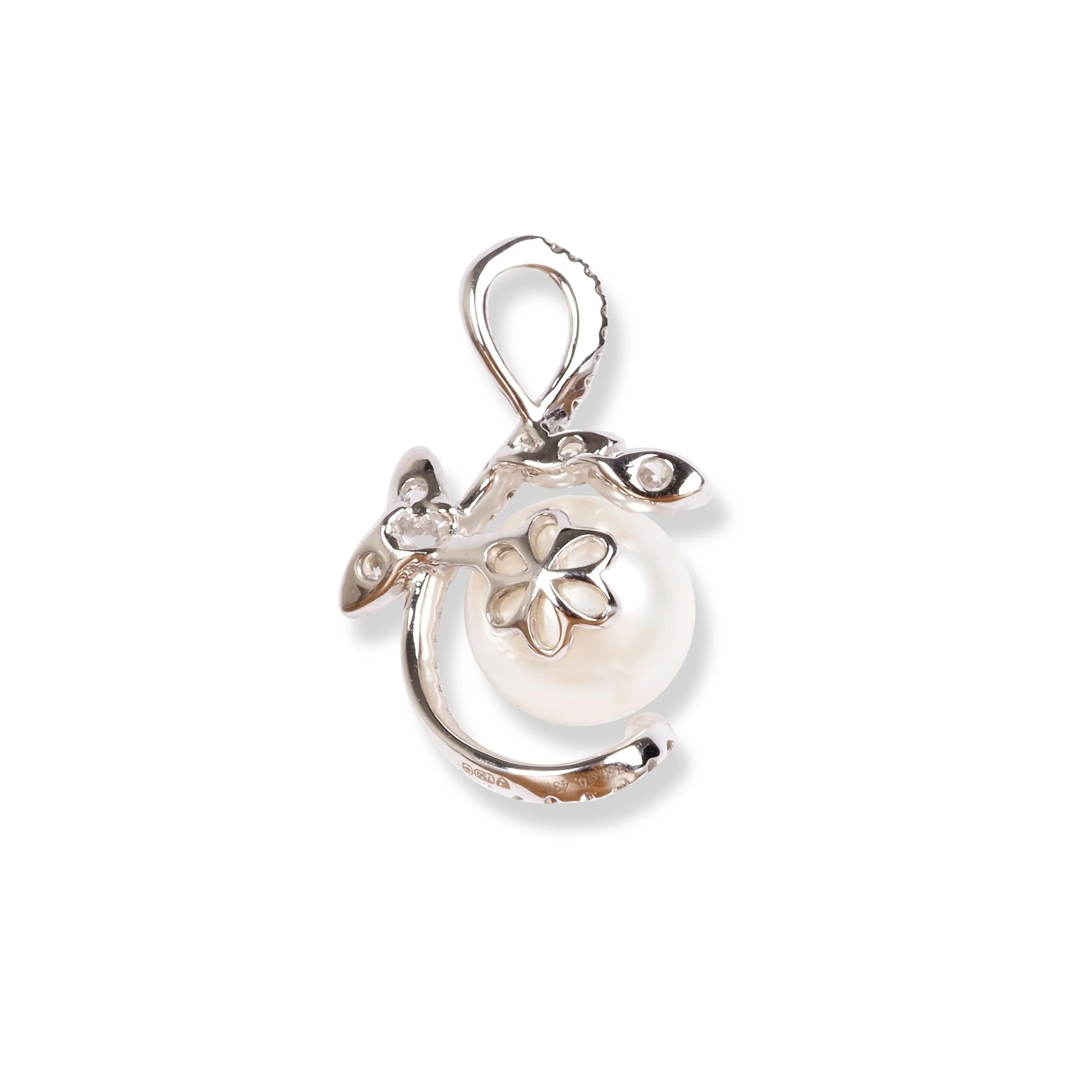 18ct White Gold Diamond & Cultured Pearl Pendant P-7942