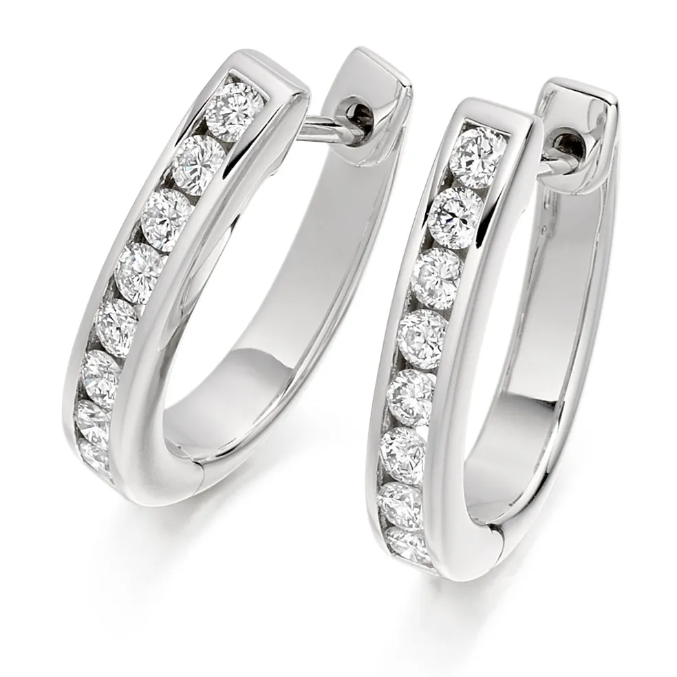 18ct White Gold F/G VS Brilliant-Cut Diamond Channel Set Hoop Earrings 0.50ct
