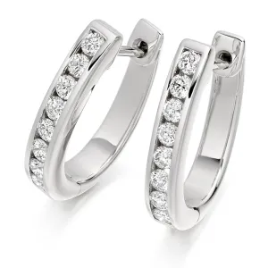 18ct White Gold F/G VS Brilliant-Cut Diamond Channel Set Hoop Earrings 0.50ct