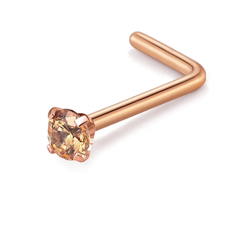 18g 20g Stainless Steel L Shaped Nose Studs Rings Zirconium Nose Rings