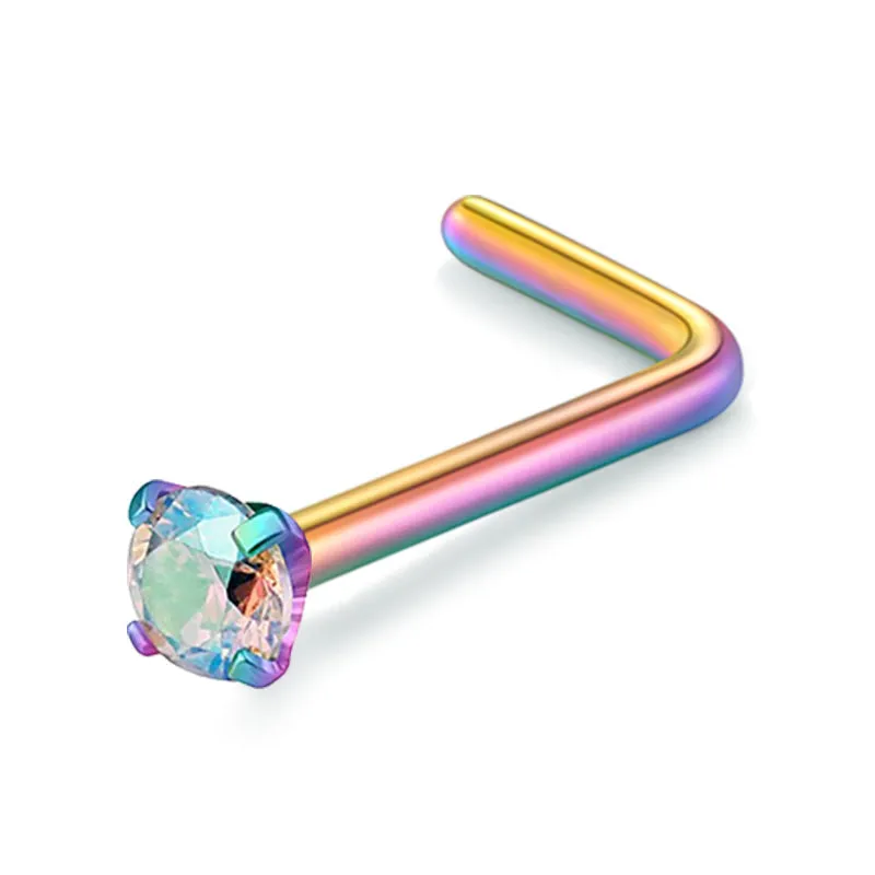 18g 20g Stainless Steel L Shaped Nose Studs Rings Zirconium Nose Rings