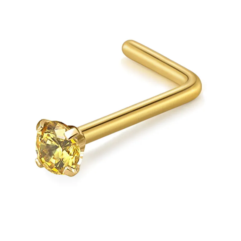18g 20g Stainless Steel L Shaped Nose Studs Rings Zirconium Nose Rings