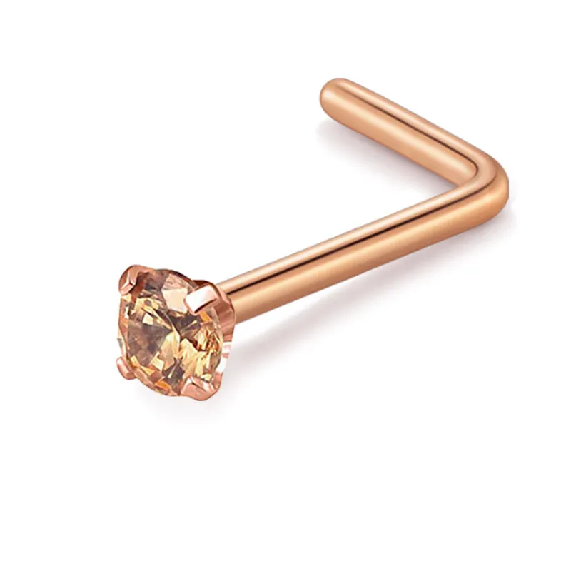 18g 20g Stainless Steel L Shaped Nose Studs Rings Zirconium Nose Rings
