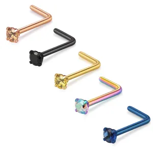18g 20g Stainless Steel L Shaped Nose Studs Rings Zirconium Nose Rings