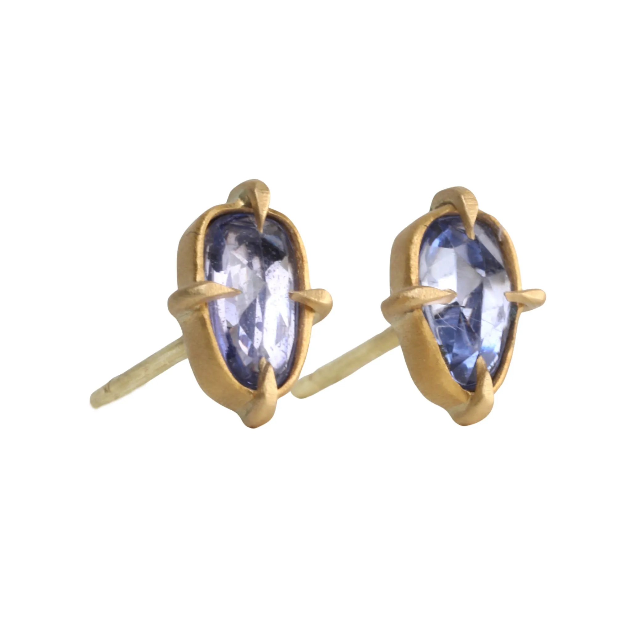18K & Faceted Organic Blue Sapphire Stud Earrings