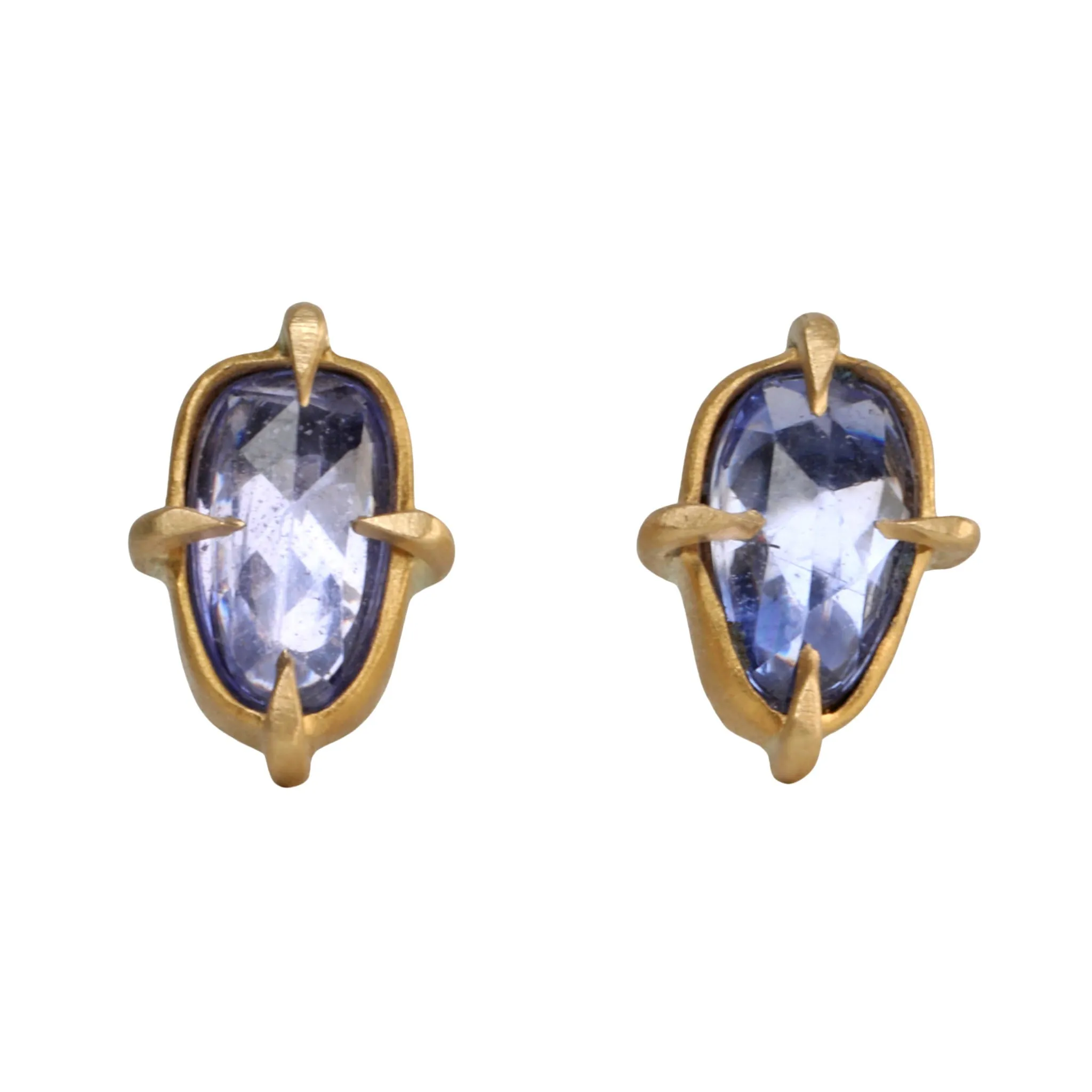 18K & Faceted Organic Blue Sapphire Stud Earrings