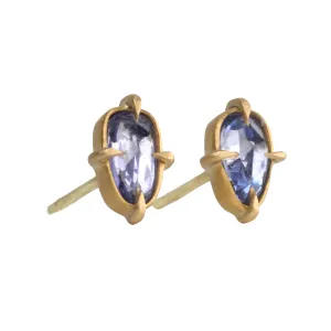 18K & Faceted Organic Blue Sapphire Stud Earrings