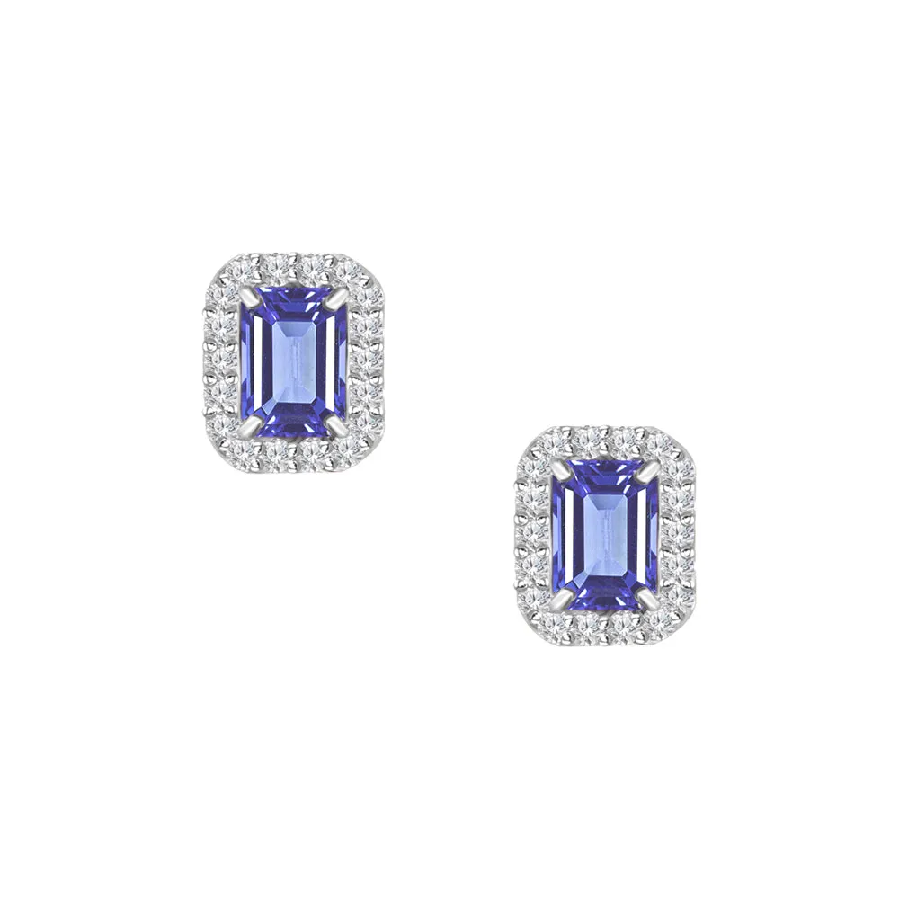 18K Blue Sapphire & Diamond Stud Earrings