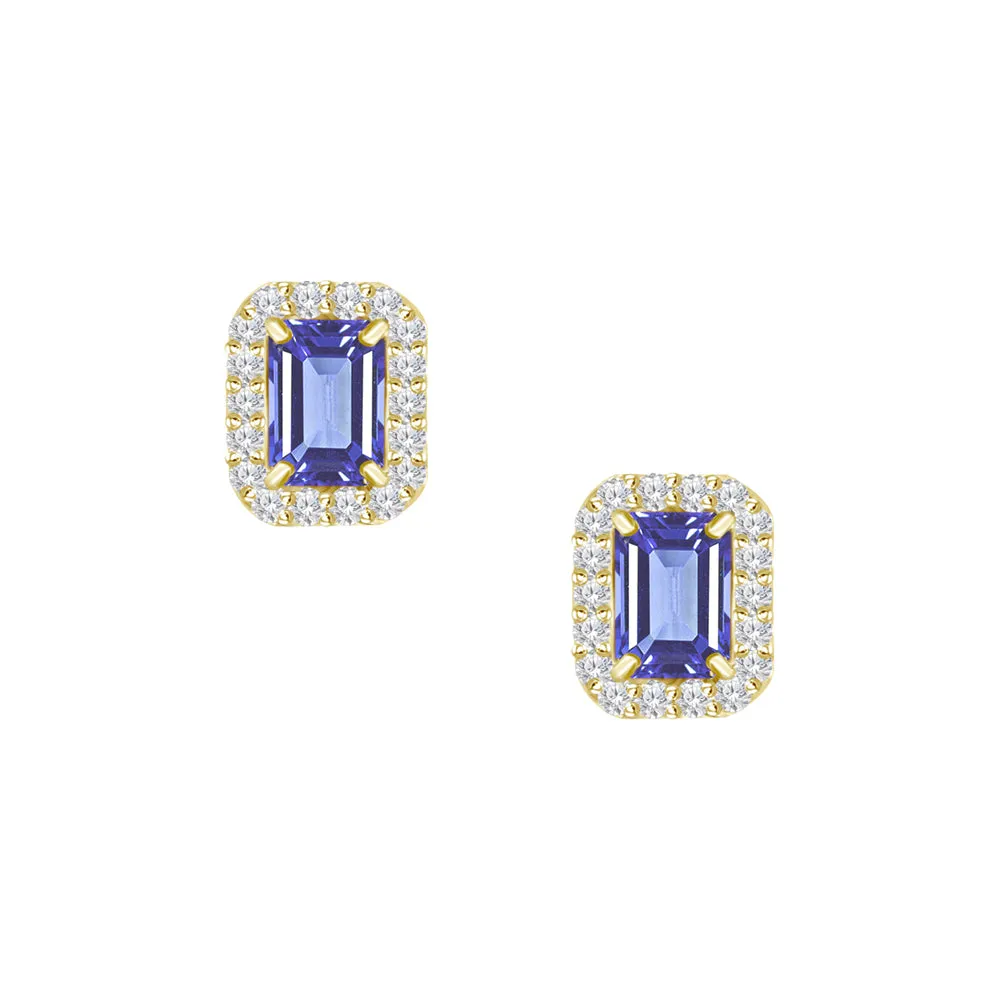 18K Blue Sapphire & Diamond Stud Earrings
