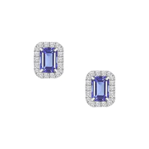 18K Blue Sapphire & Diamond Stud Earrings