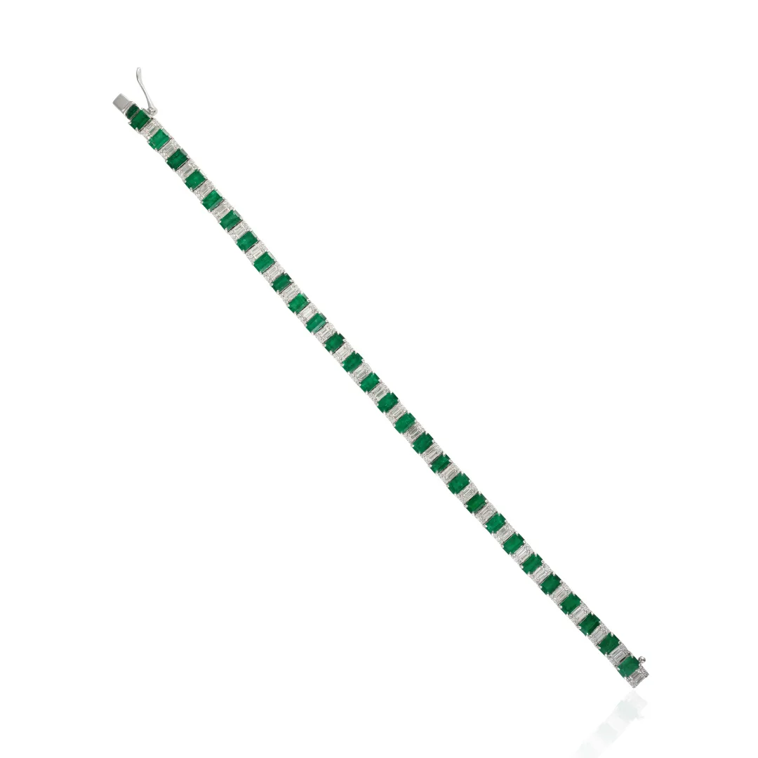 18K Gold Emerald Diamond Tennis Bracelet