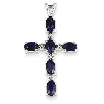 1.9 Carat 14K White Gold Diamond & Sapphire Cross Pendant