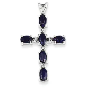 1.9 Carat 14K White Gold Diamond & Sapphire Cross Pendant