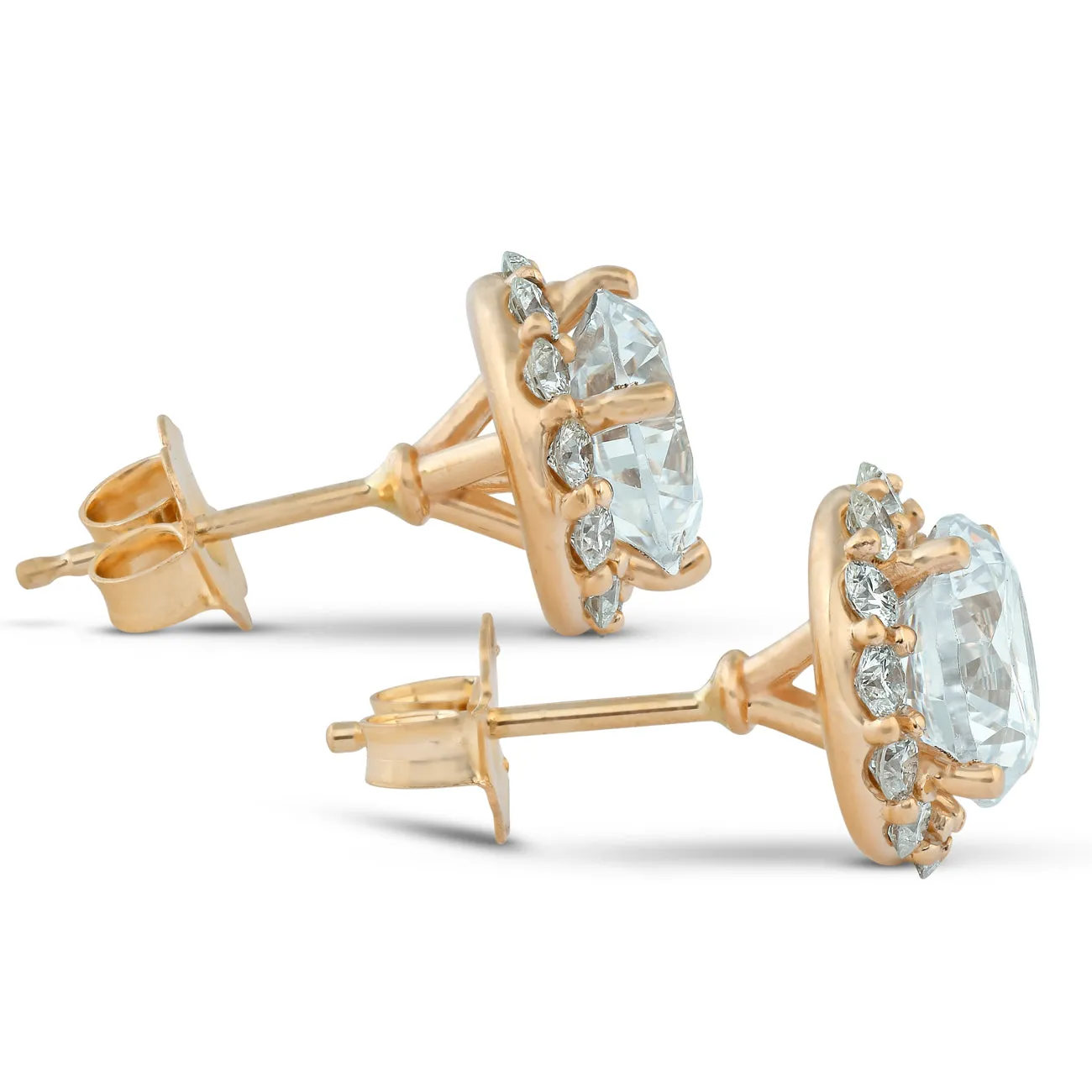 2 5/8 Ct. Round Halo Diamond Studs 14k Yellow Gold Earrings