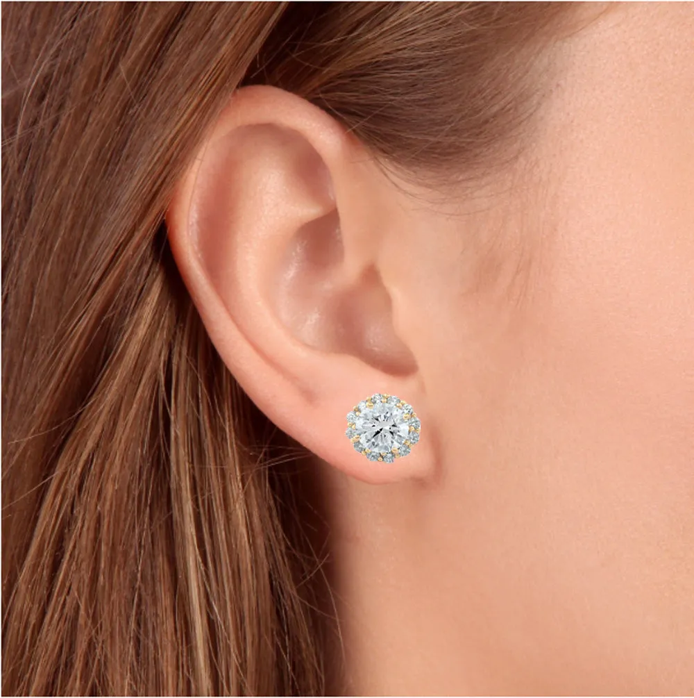 2 5/8 Ct. Round Halo Diamond Studs 14k Yellow Gold Earrings