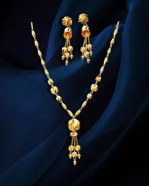 22KT Gold Designer Chain and Earrings Set with Silver Beads (D132)