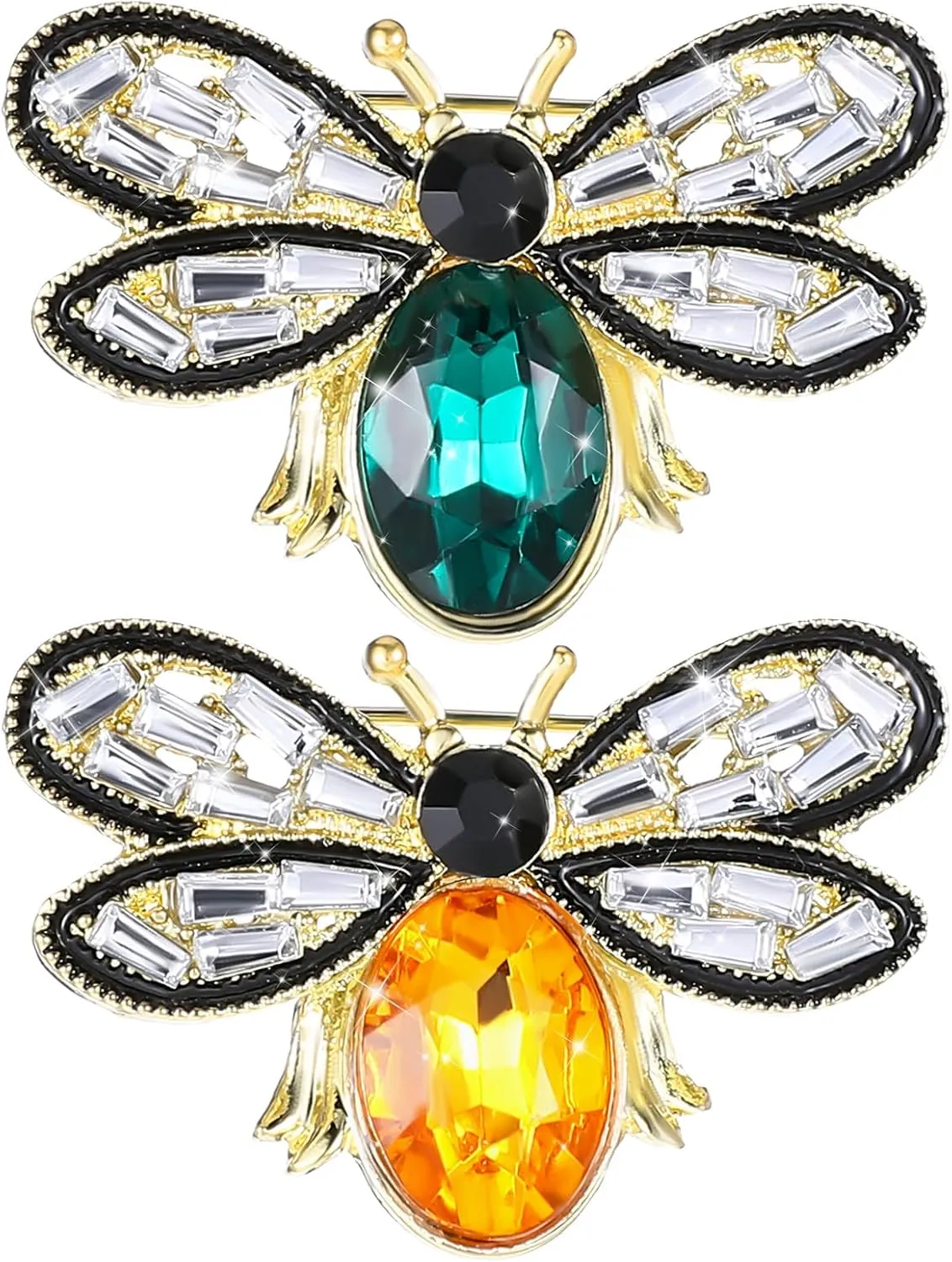 2Pcs Crystal Bee Brooch Pins, Colorful Rhinestone Bee Brooches and Pins for Women, Bees Lapel Pin for Women Retro Insect Jewelry Gift (Yellow, Green)