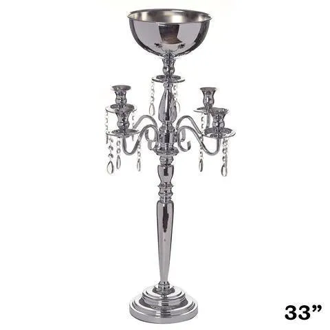 33" Tall Silver Arm Shiny Metal Candelabra Chandelier Votive Candle Holder Wedding Centerpiece