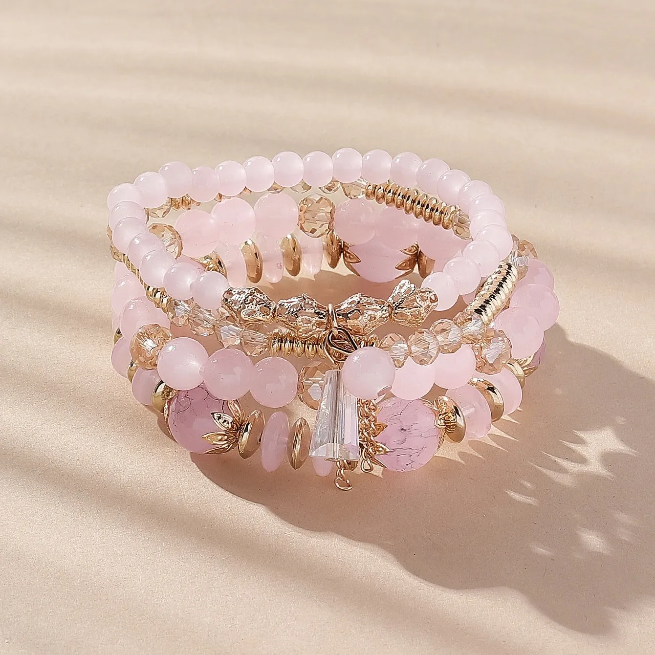4 Pcs Crystal Beaded Bracelet Boho Agate Bracelet