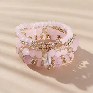 4 Pcs Crystal Beaded Bracelet Boho Agate Bracelet