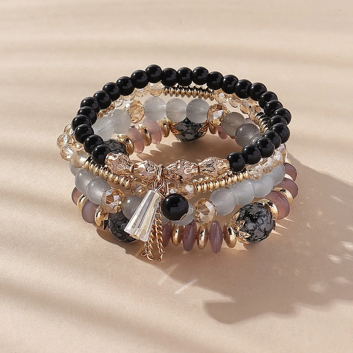 4 Pcs Crystal Beaded Bracelet Boho Agate Bracelet