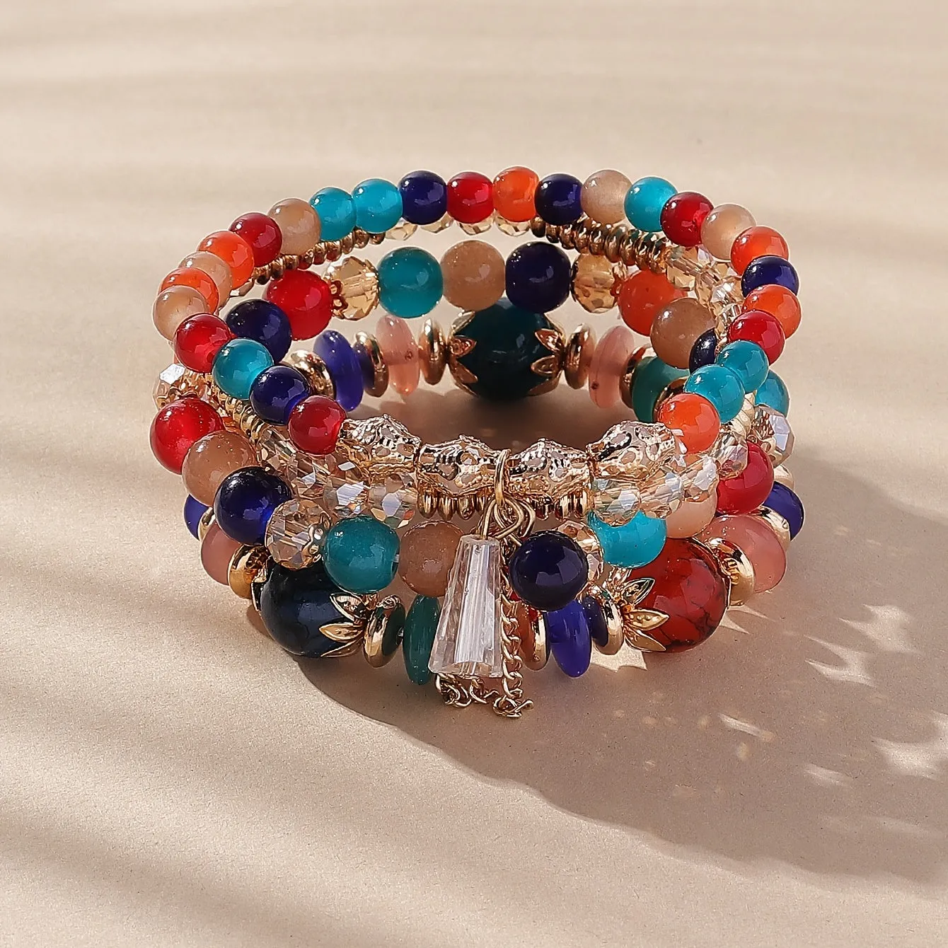 4 Pcs Crystal Beaded Bracelet Boho Agate Bracelet