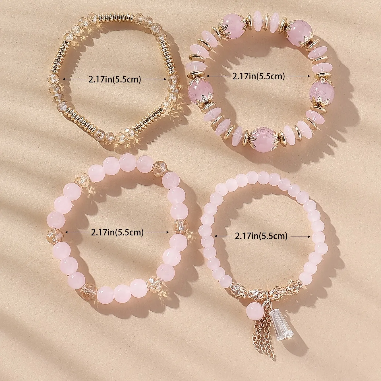 4 Pcs Crystal Beaded Bracelet Boho Agate Bracelet