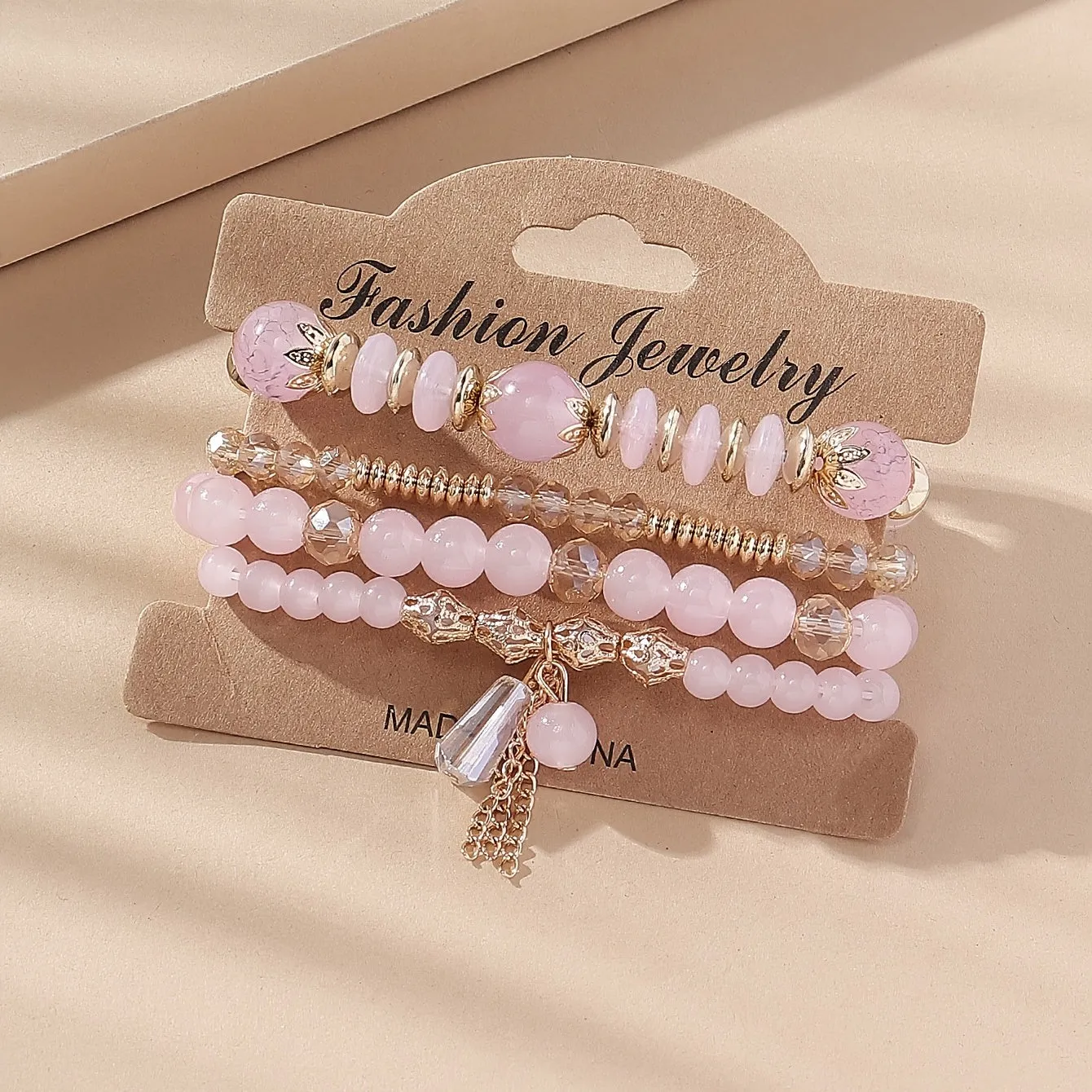 4 Pcs Crystal Beaded Bracelet Boho Agate Bracelet