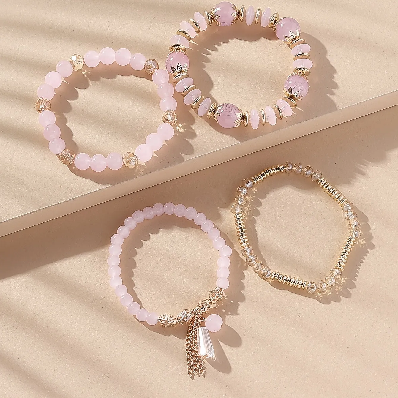 4 Pcs Crystal Beaded Bracelet Boho Agate Bracelet