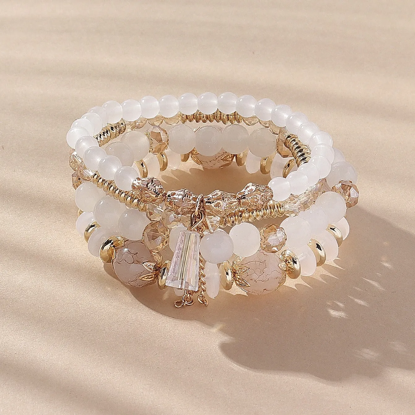 4 Pcs Crystal Beaded Bracelet Boho Agate Bracelet