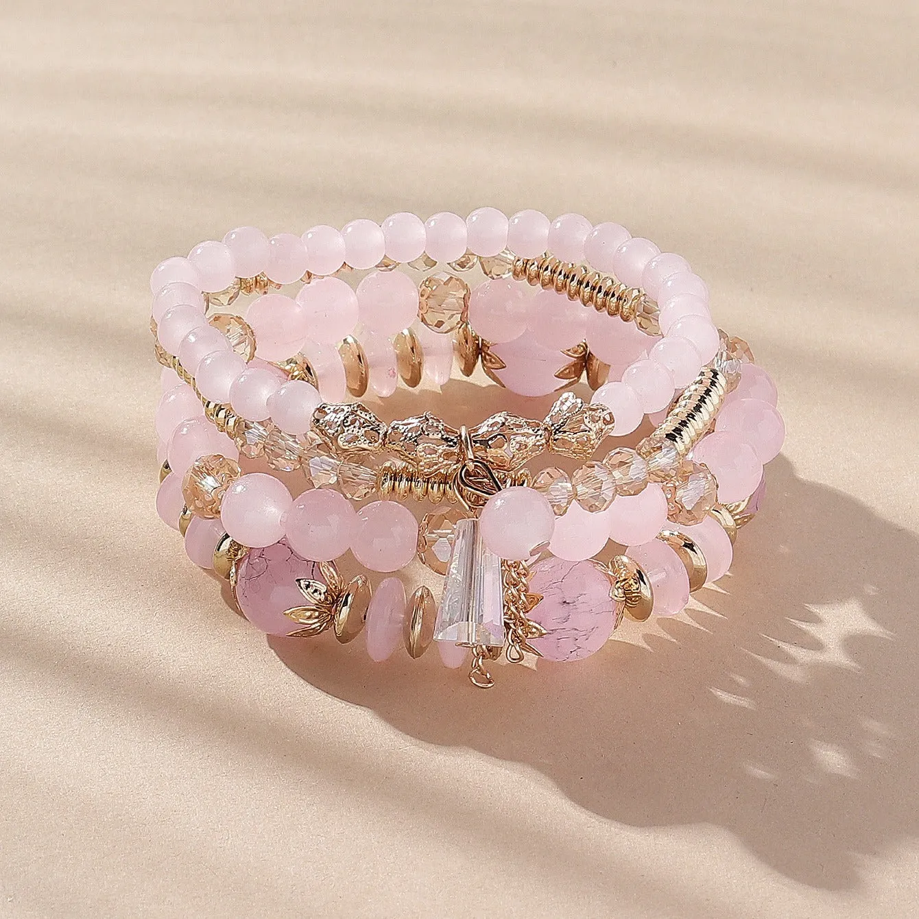 4 Pcs Crystal Beaded Bracelet Boho Agate Bracelet