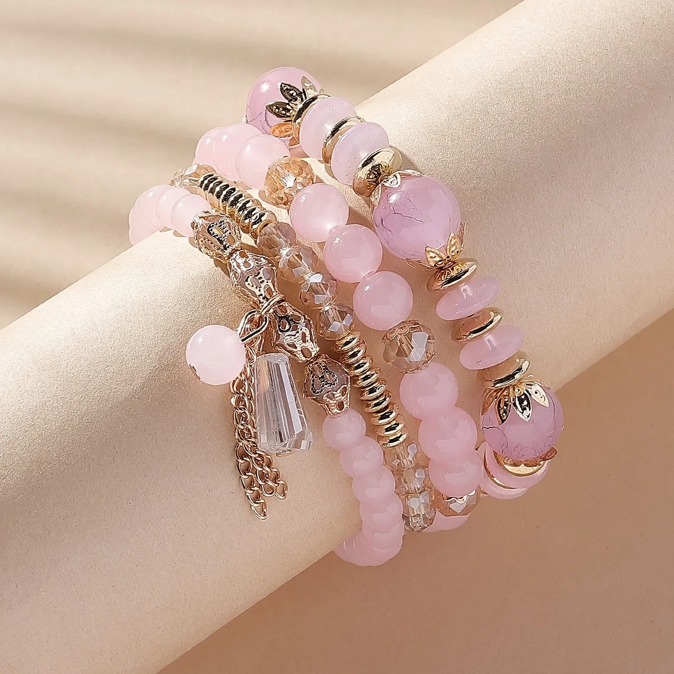 4 Pcs Crystal Beaded Bracelet Boho Agate Bracelet