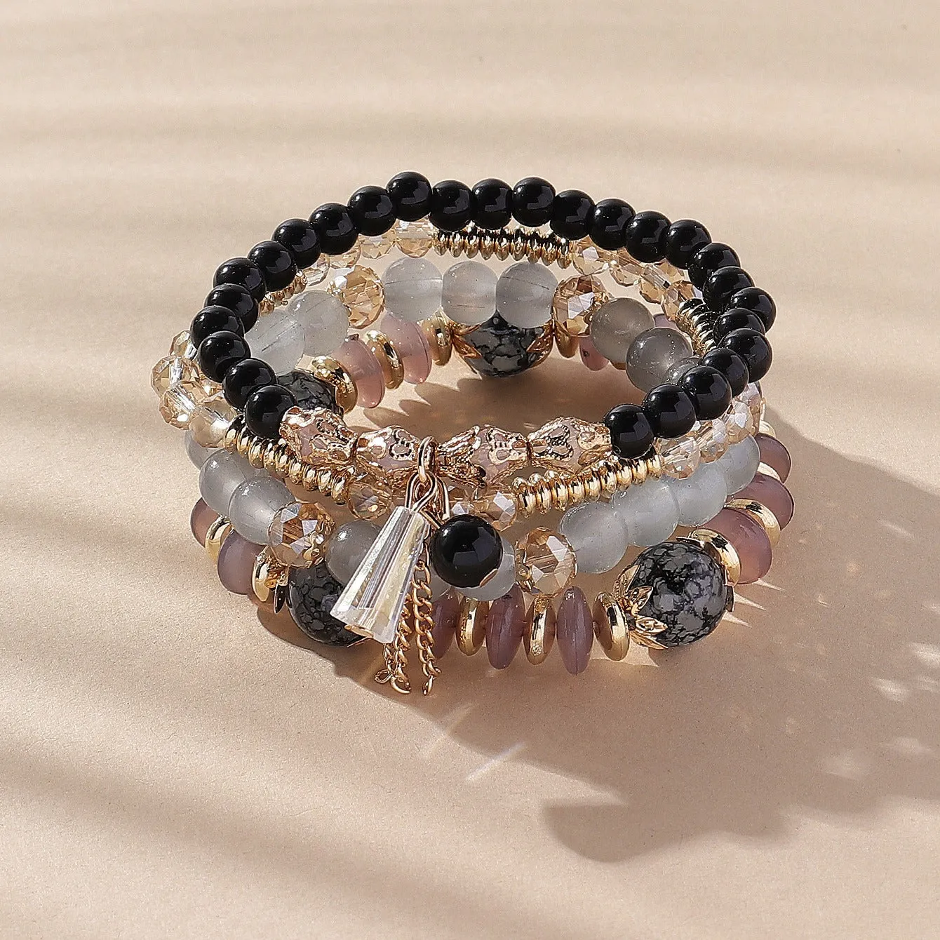 4 Pcs Crystal Beaded Bracelet Boho Agate Bracelet