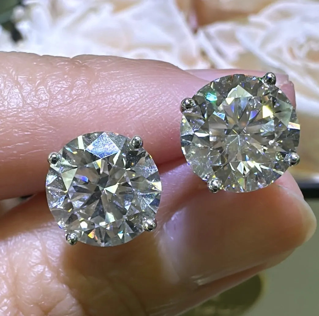 7.02ct tw GIA Certified Perfect Match Round Brilliant-cut Lab Diamond Stud Earrings