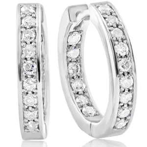 .80 Ct Diamond Inside Outside Hoops 14K White Gold 5/8" Tall