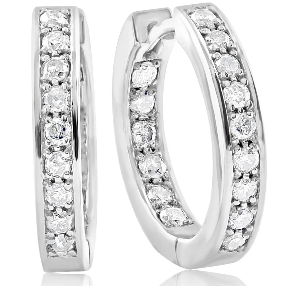 .80 Ct Diamond Inside Outside Hoops 14K White Gold 5/8" Tall