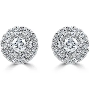 .94 cttw Diamond Double Halo Vintage Studs 14k White Gold
