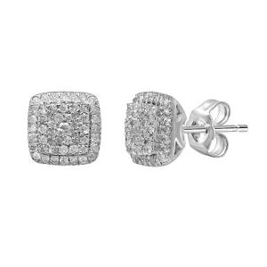 9ct White Gold 0.50ct Diamond Square Stud Earrings