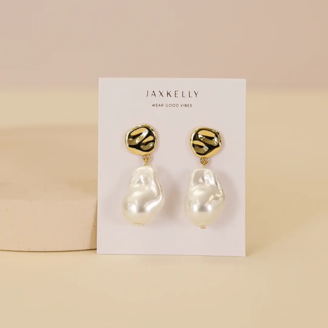 Abstract Pearl and Gold Drop Earrings