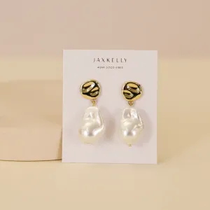 Abstract Pearl and Gold Drop Earrings