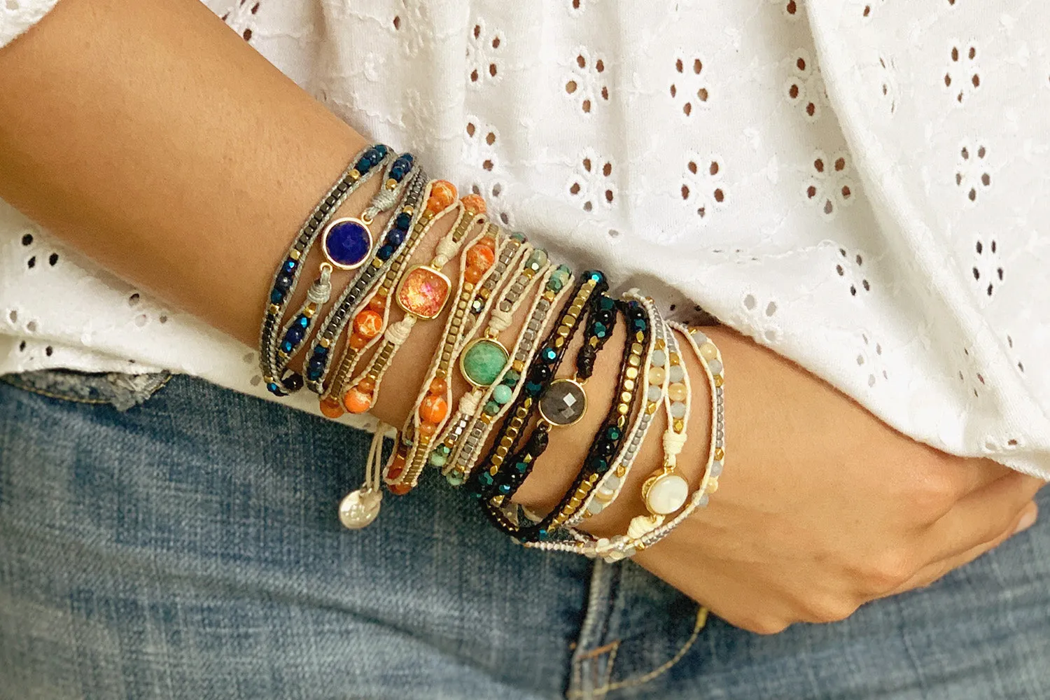 America Black Gemstone Wrap Bracelet