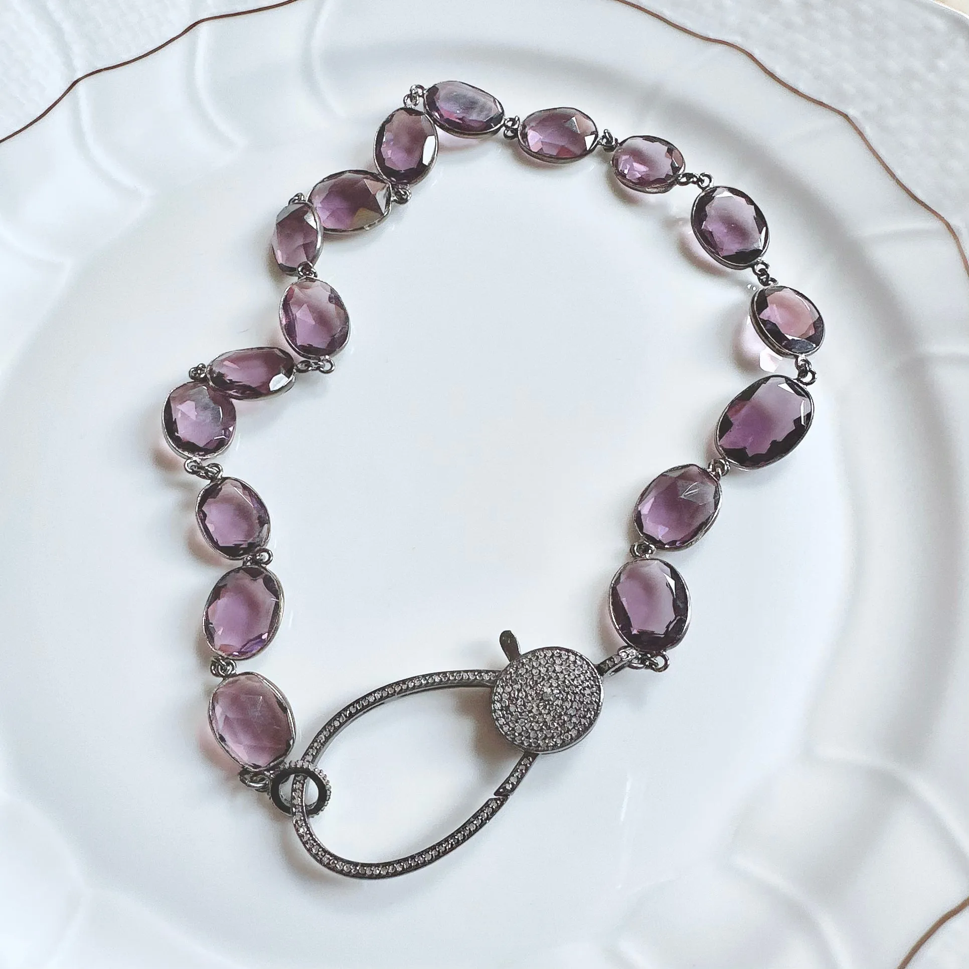 Amethyst Necklace with Pave Diamond Lock